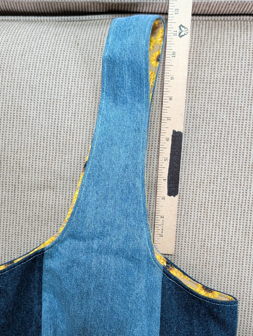 Denim Color Block Handmade Hobo Bag With Sunflower Pattern Lining.